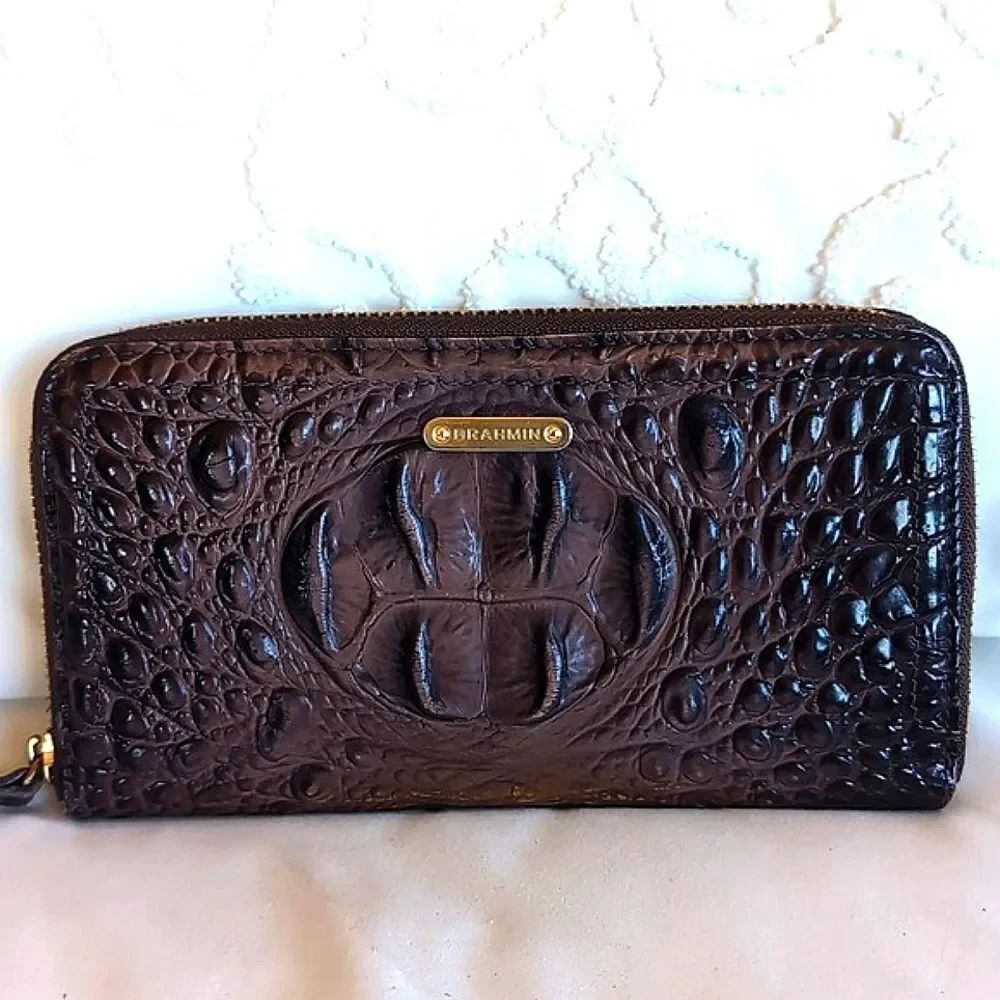BRAHMIN Vintage SURI BROWN MELBOURNE GENUINEโLEATHER ZIP AROUND WALLET